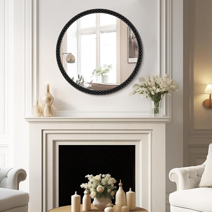 WallBeyond Round Mirrors for Wall Decor, 30'' Wall Mirror Decorative with Beaded Framed for Home Decoration Entryway Living Room Bedroom, Black