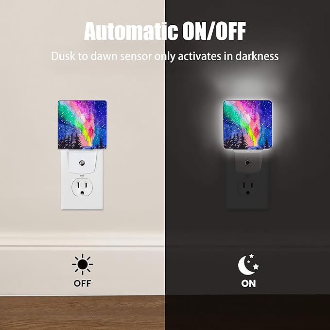 Northern Lights Night Light, Winter Forest Plug into Wall with Dusk to Dawn Light Sensors, Warm Nightlights for Bedroom, Bathroom, Hallway, Kitchen, Gifts Ideal for Boys Girls Women Men