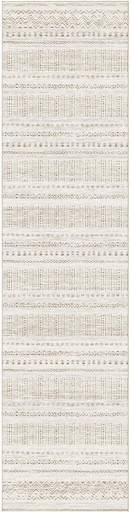 cotiled Hallway 2.6x10 Runner Rugs: Washable Boho Rugs with Non Slip Backing Large Soft Indoor Stain Resistant Carpet for Living Room Bedroom Farmhouse Dining Room Lightweight Home Decor Brown/Cream