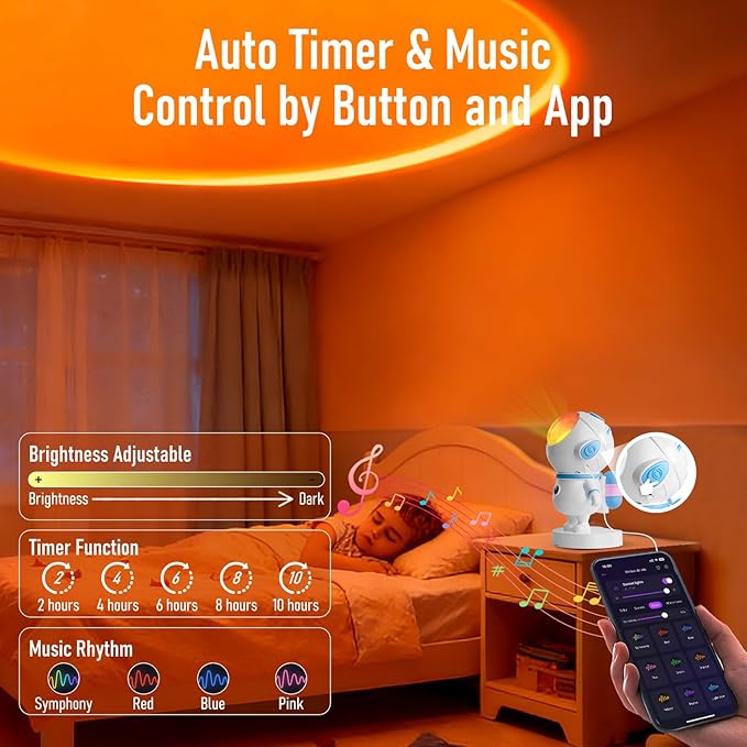 XEBKOR Astronaut Sunset Lamp Projector - 720° Magnetic Rotating RGB LED Night Light, 16M Colors Smart APP Control, Aesthetic Room Decor & Mood Lighting, Unique Space Gifts for Kids Teen Girls Adults