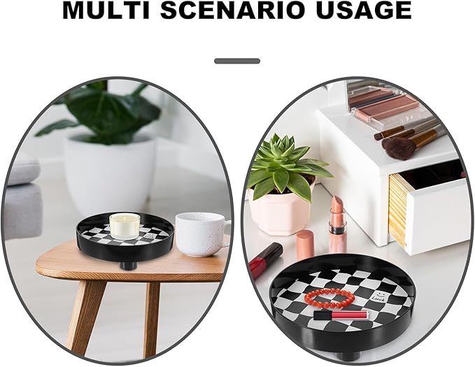 GALPADA Black and White Chessboard Pattern Jewelry Tray Large Decorative Storage Organizer Tray for Perfume Makeup Vanity Bathroom Counter Home Décor