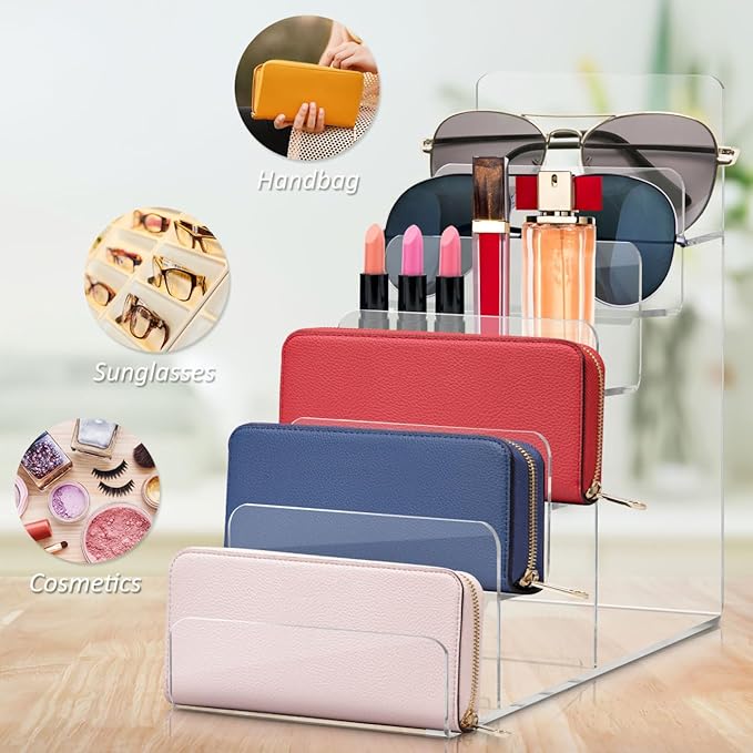 VALICLUD Wallet Display Stand, 6-Tier Acrylic Clear Organizer 7.8 Vendor Display Riser Counter Table Shelf for Jewelry, Cosmetics, Perfume, Dessert