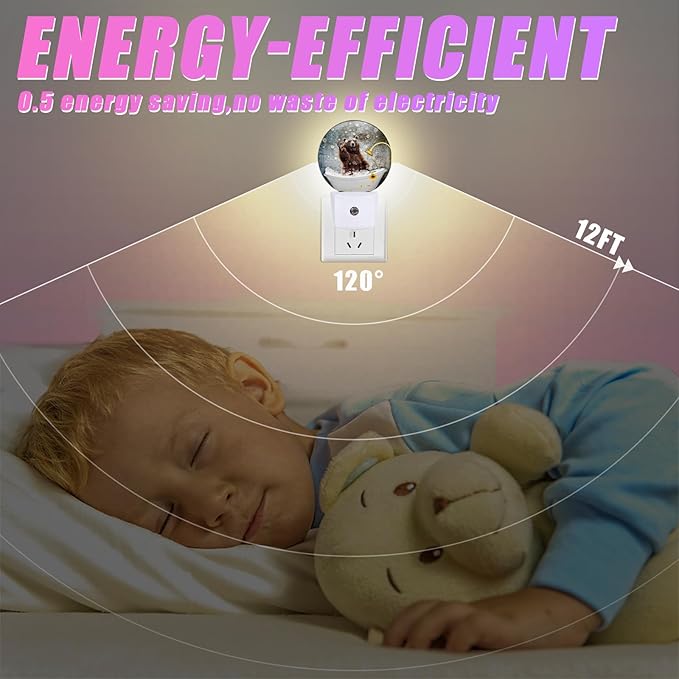 Brown Bear Bathing Night Light LED Lamp Round Plug into Wall Nightlight with Dusk to Dawn Sensor Home Hallway Stairway Kitchen Decor