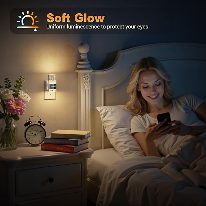 JandCase Motion Sensor Night Light, Dimmable Night Lights Plug Into Wall, 2 Pack 3000k Soft White Night-Lights With 0-100Lm Adjustable Brightness, Acrylic Plug In Nightlight For Bedroom Bathroom Decor