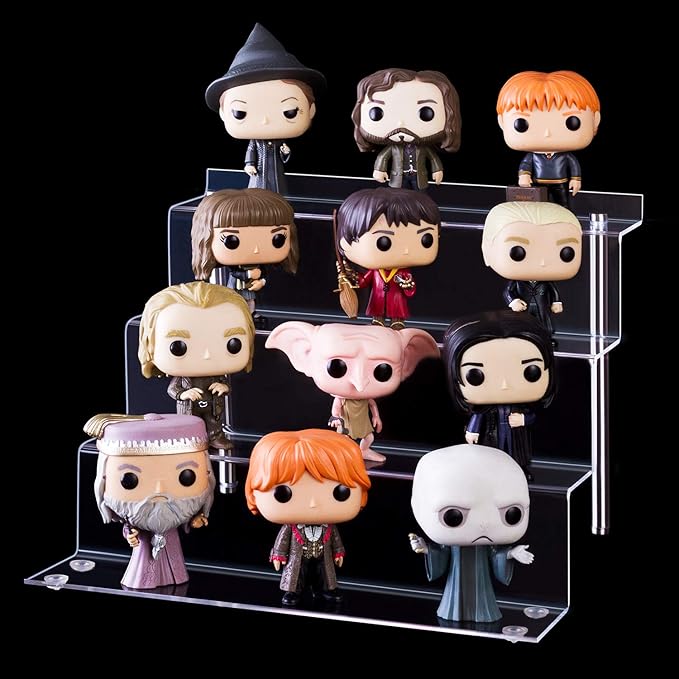 LileZbox 12 x 9 in Acrylic Display Risers Shelf for Pops Figures, Clear 4-Step Display Stand for Display Or Collection (Large - 1 Pack)