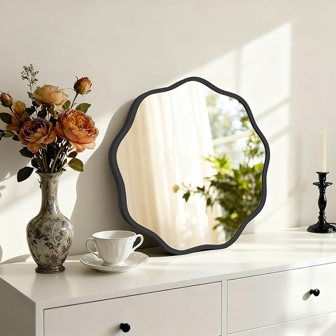 HOMECOOKIN 20 Inch Wavy Round Wall Mirror, Round Wavy Wall Mirror with Aluminum Frame for Bathroom Upgrades, Hotels, Dressing Tables,Farmhouses