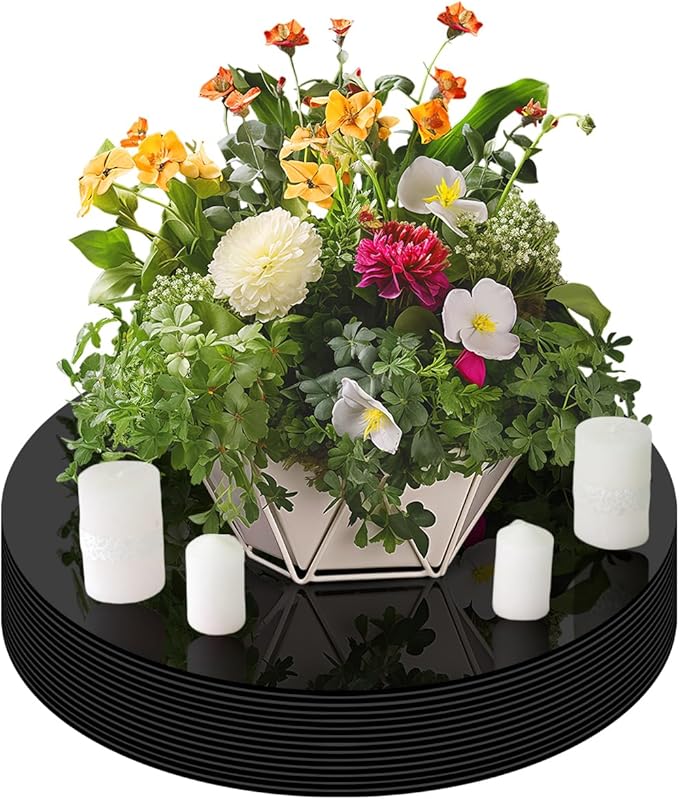 14 pcs Black Acrylic Round Mirror for Tables Centerpieces, 10 inch Circle Mirror Tiles Tray for Wall Home Living Room Bedroom Decor, Small for Crafts, Candle Plates Wedding Centerpieces for Tables