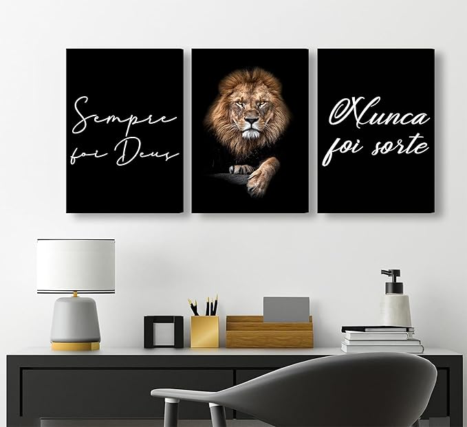 3Pcs Framed Lion Inspirational Quotes Wall Art Modern Motivational Black And White Lion Poster Print Entrepreneur Hustle Hard Work Quotes Pictures Wall Decor for Office Bedroom Living room