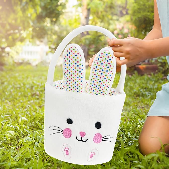 DearSun 2 Pcs Easter Basket Bunny & Chick Plush Baskets Dia 8" * H 15.7", Easter Egg Hunting Basket for Kids Gifts Party Decoration Supplies