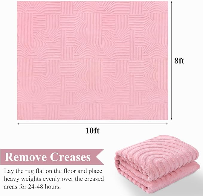 Pauwer Pink Area Rug for Girls Bedroom 8x10 Soft Fluffy Non Slip Machine Washable Rugs Arch Modern Indoor Mat Fuzzy Floor Carpet for Kids Nursery Living Room Dorm Playroom Dining Baby Home Decor
