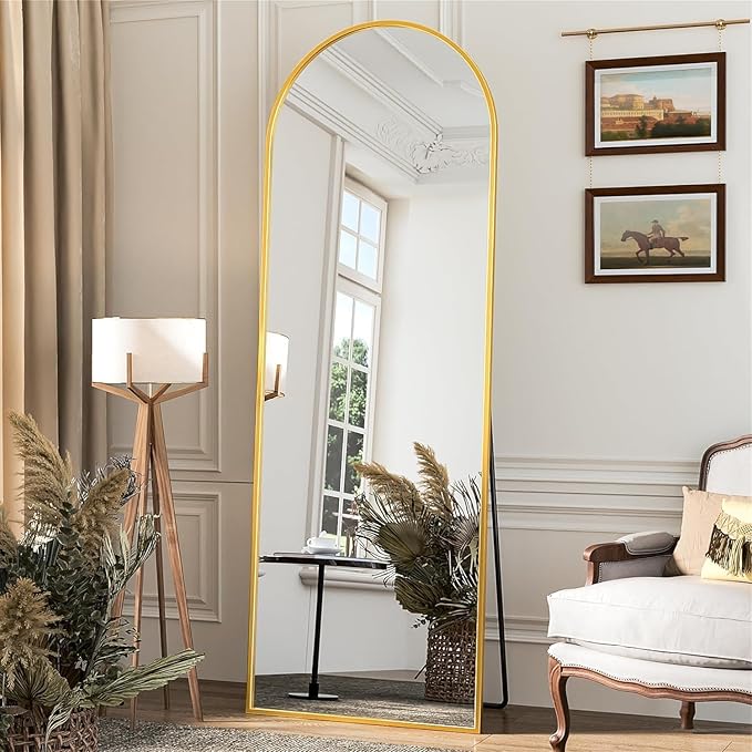 Antok Arched Full Length Mirror, 58"x21" Gold Metal Frame Floor Mirror for Bedroom Living Room, Freestanding/Wall Mount/Leaning