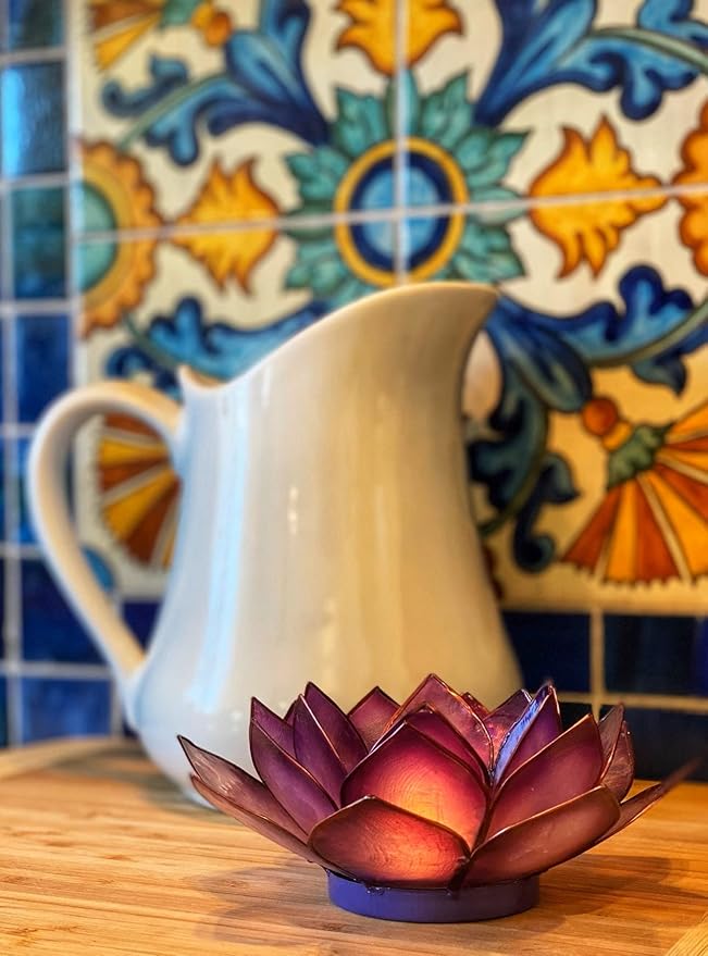 Om Gallery Capiz Shell Lotus Flower Decor Tealight Candle Holder for Serene Ambiance - Handmade Decorative Candle Holders for Meditation, Yoga, and Relaxation, Passion