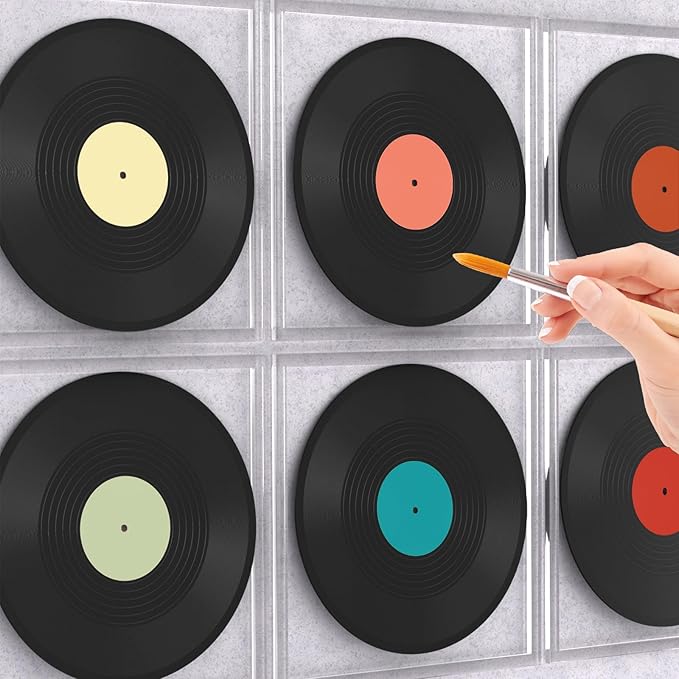 Facmogu 6 Pack 12in Blank Vinyl Record Decor, Fake Vintage Record for Indie Wall Aesthetic Room Decor, 70s 80s 90s Rock & Roll Music Party Decor, Retro Records for Home Living Room, Craft Display Decoration