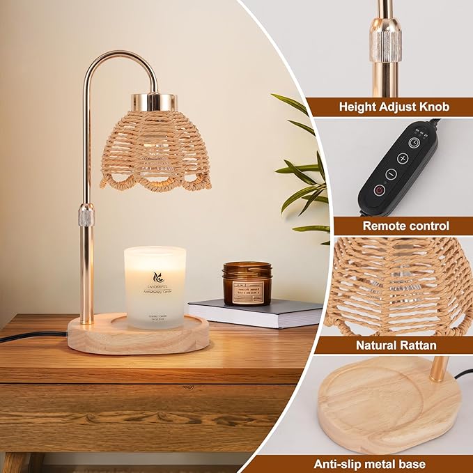 Candle Warmer Lamp, Stepless Dimming & Timer, Bohemian Style Wax Melting Device, Suitable for Home, Desk Decor, Bedroom, Mother's Day, Valentine, Birthday Gifts for Women (Gold)