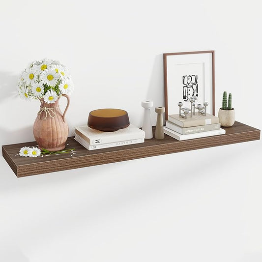 Acovy 48 Inch Floating Shelves, 12 Inch Deep Floating Shelves for Wall, Floating Shelf with Invisible Brackets, Deep Shelves for Bathroom, Bedroom, Living Room, 1 Pack, Walnut