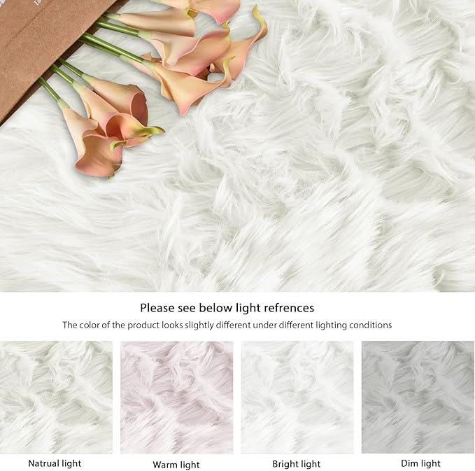 ORINOVA Shag Plush Rug 8x10 Area Rugs for Bedroom White Fluffy Living Room Rug Large Washable Faux Sheepskin Furry Fur Rugs for Nursery