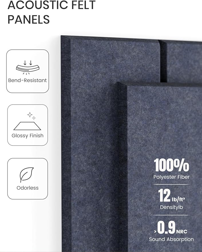 Fluxynara Felt Bulletin Board Tiles Large 36" x 24" Cork Board Alternative-6 Pack with 40 Adhesive Tabs, Thick Slat Wall Panels for Office Decor, Push Pin Board Wall Organizer Alternative - Navy Blue