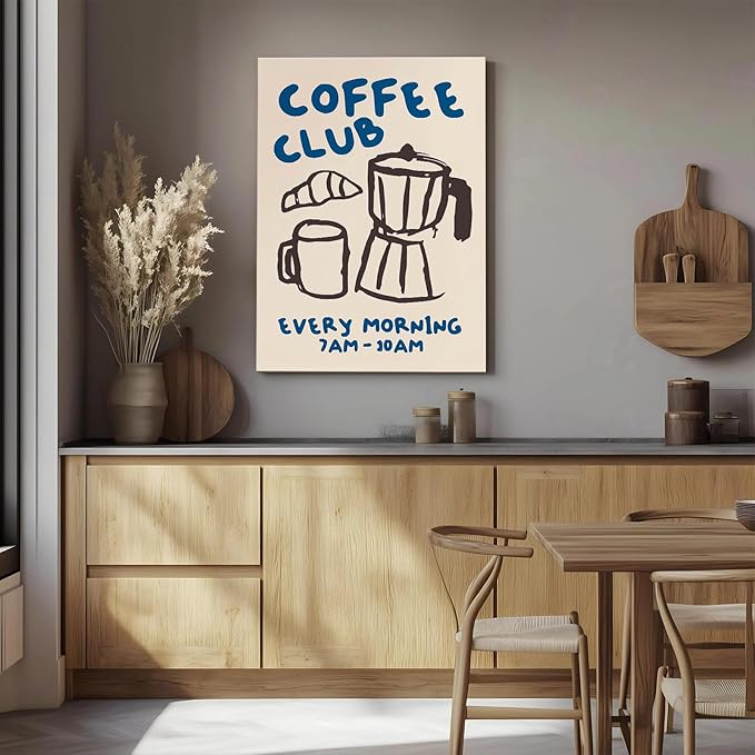 Framed Kitchen Canvas Wall Art Funky Kitchen Pictures Wall Decor Vintage Picture Coffee Artwork Modern Coffee Bar Decor Retro Skeleton Cafe Shop Pictures Home Decorations 16x24 inch, Ready to Hang