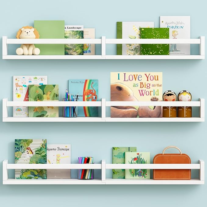 Harwaya Large Nursery Book Shelves Wall Mounted for Kids Room, White Floating Nursery Bookshelf for Baby Girls Boys Bedroom, Toddler Kid Book Shelf for Classroom Library (32 Inch Long Set of 3)