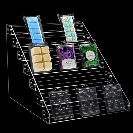 12“ Wax Melt Holder Display 7 Tier Acrylic Riser Display Stands Wax Melts Storage Clear Acrylic Display Shelf For Wax Melt Clamshells Wax Melt Candles Wax Cubes Wax Tarts Wax Block（NO Wax Melts）