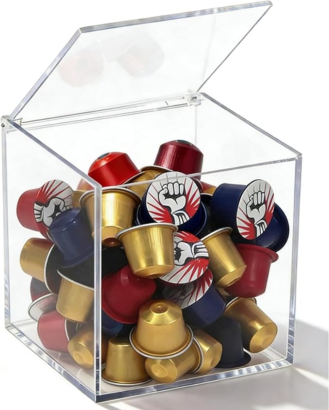 KissYou Acrylic Box Clear Storage Contanier with Lid Acrylic Hinged Lid Box Coffee Pod Holder Birthday Wedding Graduation Party Decoration Candy Box Transparent Display Case