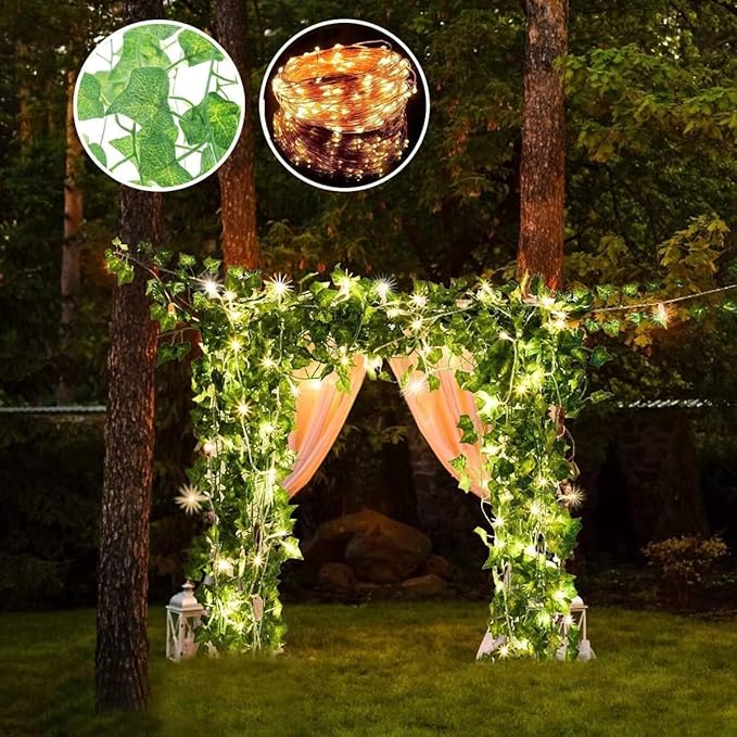 Comtelek Fake Vines for Room Decor Artificial Ivy Garland with 100 LED String Light Hanging Plants Faux Greenery Leaves Bedroom Aesthetic Decor for Home Garden Wall Wedding（6Pack with 100LED）