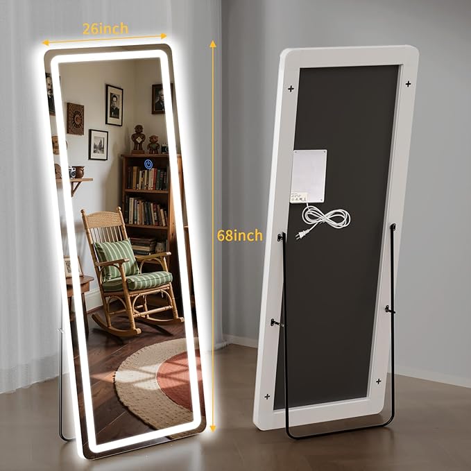 Standing Mirror Full Length with LED Lights, 68"x26" Lighted Mirror with Dimming & 3 Color Lighting, Tall Mirror Full Body for Bedroom, Dressing Room