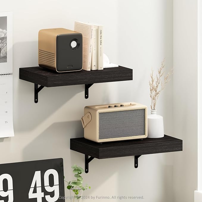 Furinno Tanna Floating Shelves for Wall Set of 2, 15-Inch Wall Shelf, Triple Thick Floating Mounted Shelf, for Bathroom, Home Office, Living Room, Tobacco Oak