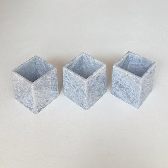 Natural Marble Stone Square Storage Container Empty Vessel Holder Cup for Candle/Pens/Sundries items (Blue Crystal Marble)