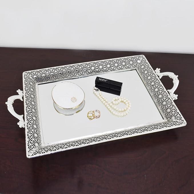 Decorative Glass Mirrored Tray Home Decor Vanity Tray for Dresser Make Up Jewelry Organizer Gold Perfume Tray Rectangle