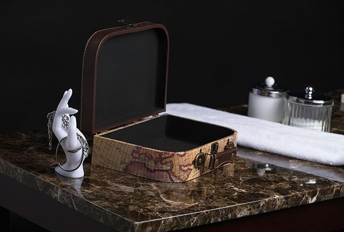 wald imports - Paperboard Suitcases -Decorative Storage Boxes - Suitcase Set for Decoration, Storage, and More (Faux Leather Map 2)