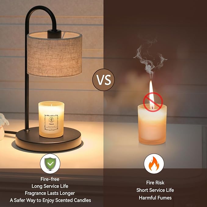 FINCMY Candle Warmer Lamp with Timer, Dimmable Candle Wax Warmer Candle Lamp Warmer for Scented Candles with 2 Bulbs, Mothers Day Gifts Birthday Gifts for Women Home Decor - Linen