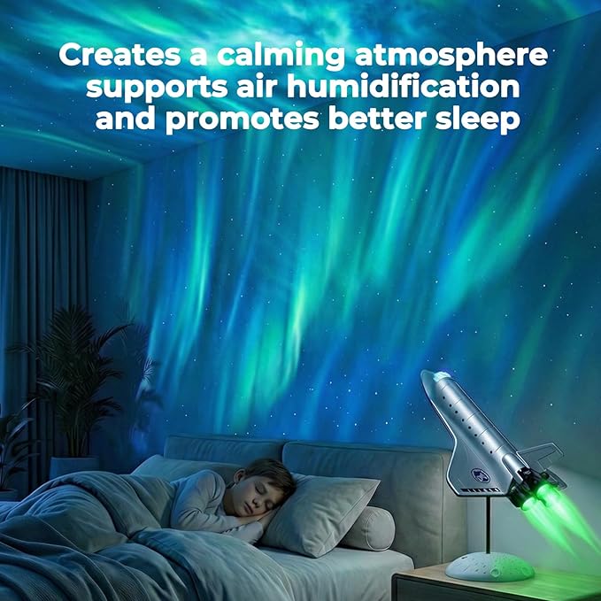 Space Shuttle Galaxy Projector Lights, Dynamic Nebula Night Light with Colorful Tail Jet Flame & Multiple Scene Music Effects, Metallic Texture for Bedroom, Birthday for Kids and Adults
