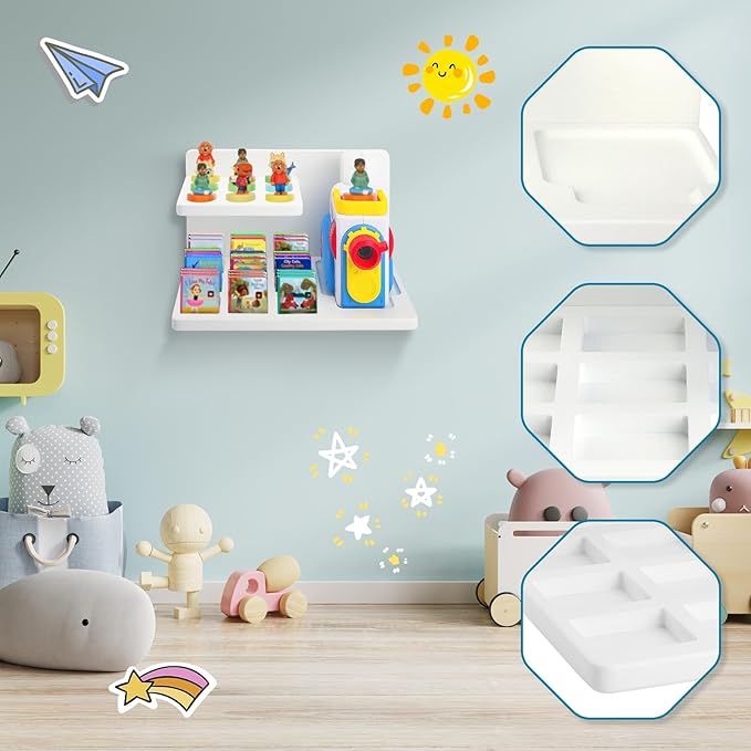 Taladad Wall Shelf Compatible with Little Tikes for Story Dream Machine Books Starter Set, for Little Tikes for Storytime Audio Play Real for Littles Character Storage Floating Shelves Blue (White)