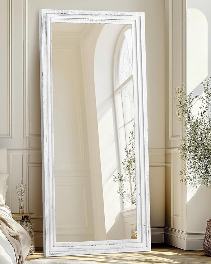 Full Length Mirror 71"x30" Solid Wood Frame Floor Large Mirror for Living Room, Bedroom Hanging or Leaning Wall-Mounted, White