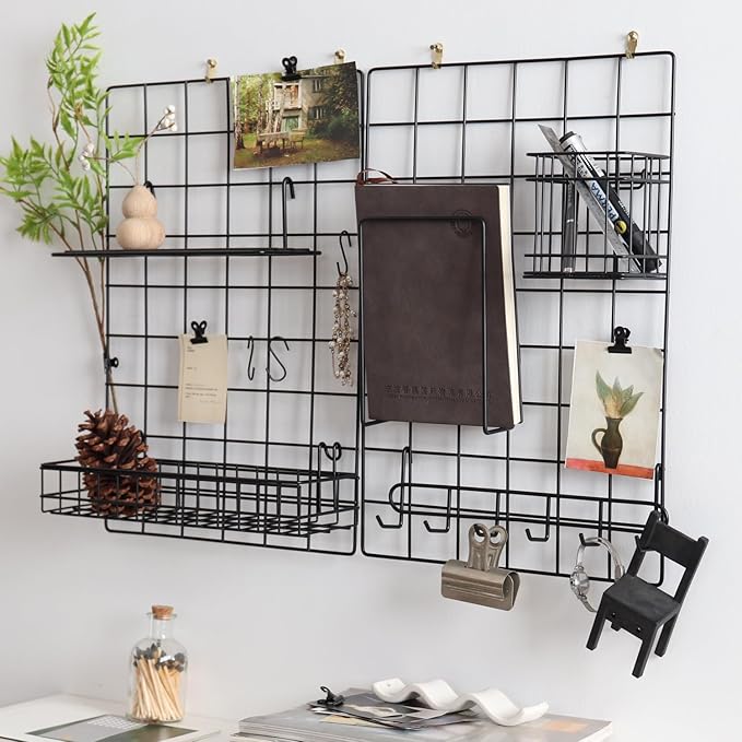 Metal Mesh Wall Grid Panel for Photo Display,Message Board,Size: 17.5" x 11.8",Pack of 2 (Black)