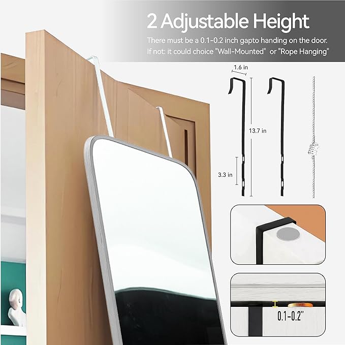 SCWF-GZ 47x14 Mirror Rectangle Full Body Length Door Hanging Wall Mounted Aluminum Alloy Metal Frame Dressing Make-up Mirrors for Entryway Bedroom Bathroom Living Room 47 14 inch Silver