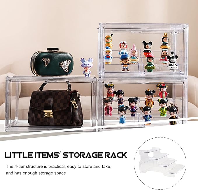Yardwe Four-Tier Display Riser Stand Clear Plastic Organizer with Detachable Ladder Shelf for Model Display Jewelry Storage Small Home Decor and Cosmetics Holder 8.18X6.61X9.44In