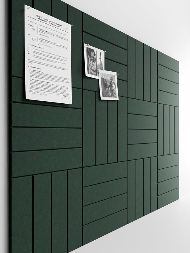 Bumusty Large Cork Board Alternative-48 x 36" Felt Bulletin Board Tiles, with 30 Pushpins, 70 Adhesive Tabs, Bold-Stripe 12-Pack, Cork Boards for Office Push Pin Board Felt Board-Pine Green