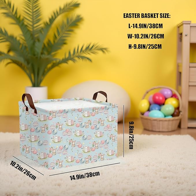 Large Rectangular Cute Kid Easter Basket Empty Bunny Eggs Easter Basket Gift Spring Room Storage Organizer Décor (E-09)