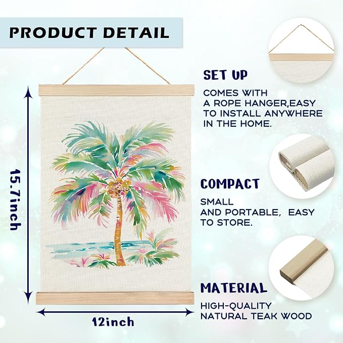 RYYCDOI Palm Tree Wall Art, Pink Green Preppy Beach Palm Tree Wall Art Poster, Coastal Wall Decor, Beach Room Decor, Beachy Wall Decor Posters for Home Room Bedroom Living Room, 12x16 Inches
