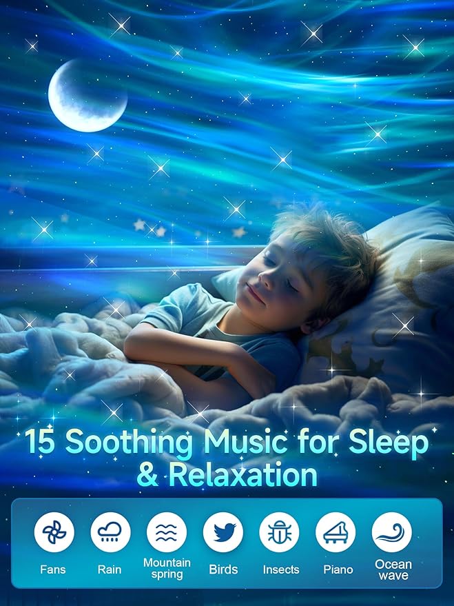 Northern Lights Projector Mothers Day Gifts Birthday Gifts for Him Boys Galaxy Projector for Bedroom, 300+Colors Modes Aurora Light,15White Noise Sound Machine &Bluetooth Star Projector Galaxy Lights