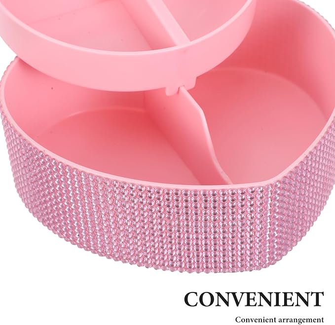NOLITOY Heart Shaped Jewelry Box Double Layer Rhinestone Pink Jewelry Organizer with Mirror for Earrings Rings Bracelets Makeup Storage for Women