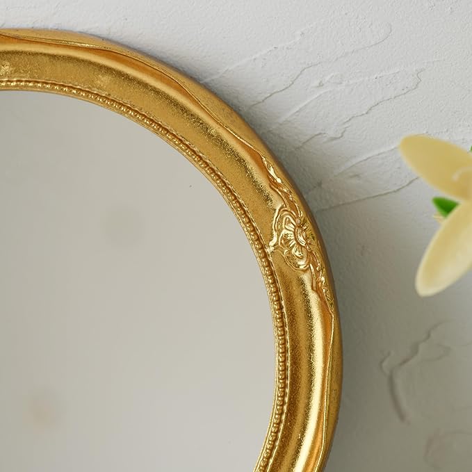 Funerom Vintage Decorative Wall Mirror Hanging Mirror Round (Gold, 12.2 inch)