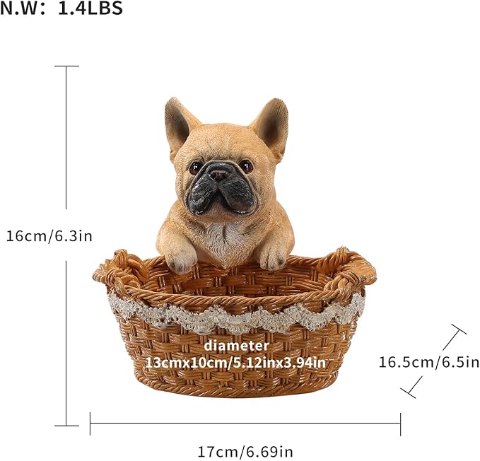 Dog Resin Storage Basket, Desktop Organizer for Remote & Keys, Cute Home Decor Tray, Ideal present for Pet Lovers.(French Bulldog Fawn)