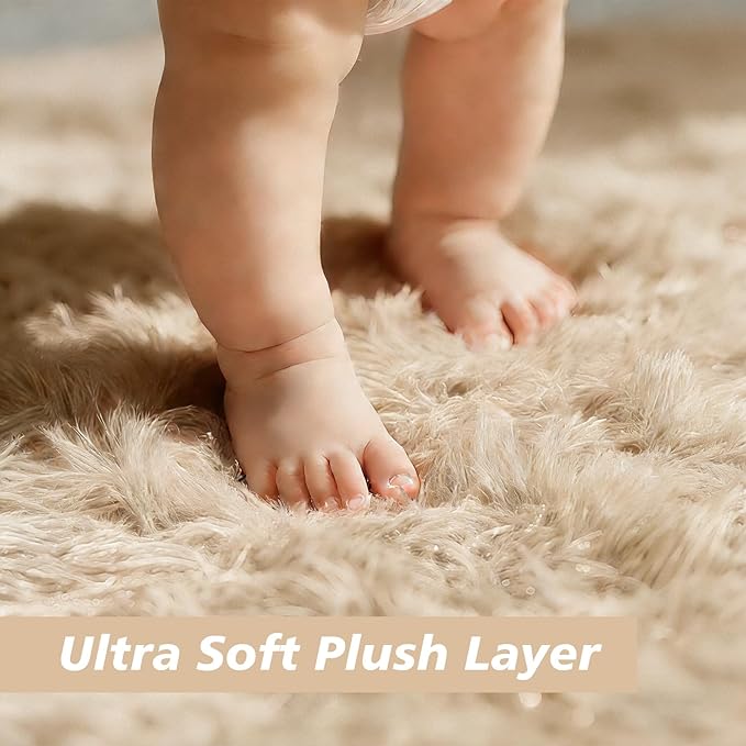Shag Area Rug for Bedroom 5x8,Beige Fluffy Area Rugs for Living Room,Soft Fuzzy Rug Non-Shedding Indoor Plush Carpet for Kids Bedroom Nursery Dorm Home Decor
