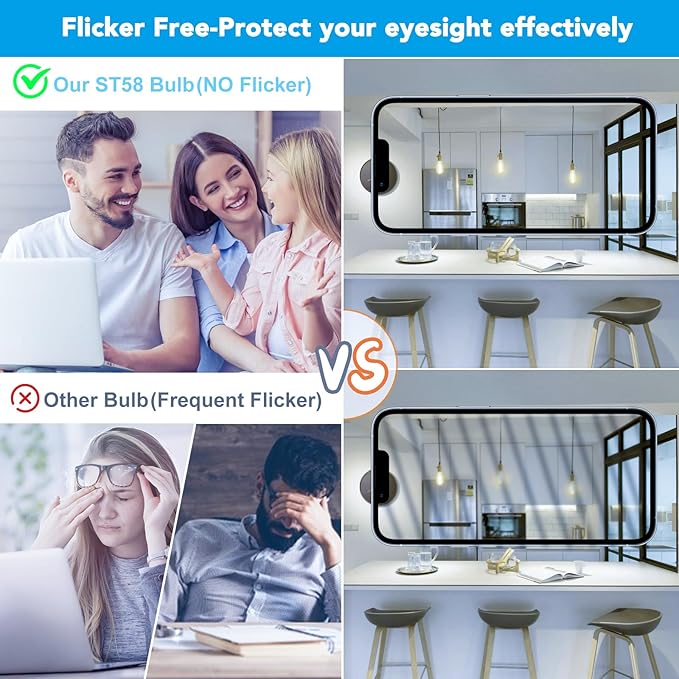PARTPHONER LED Light Bulbs Dimmable Vintage Edison Bulb, E26 LED Bulb 60W Equivalent 720 Lumens, Daylight 5000K, ST58 Antique LED Filament Bulb CRI 85+, Clear Glass, Pack of 12