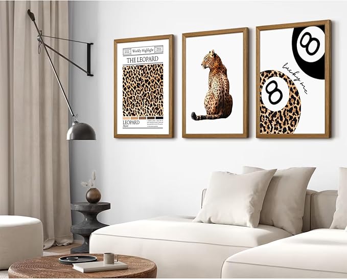 Trendy Leopard Wall Art Cheetah Print Canvas Wall Decor 8 Ball Poster Preppy Room Aesthetic Pictures Funky Coquette Vintage Prints Y2k Fashion Lucky Posters for Bedroom 12x16x3 Inch Framed