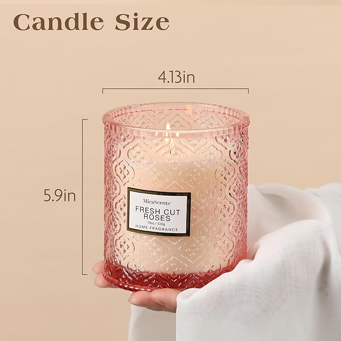 Rose Scented Candles, Valentine Pink Decorative Glass Candle, Valentine Candles Gifts for Women, Natural Soy Wax for Home Fragrance, 19oz