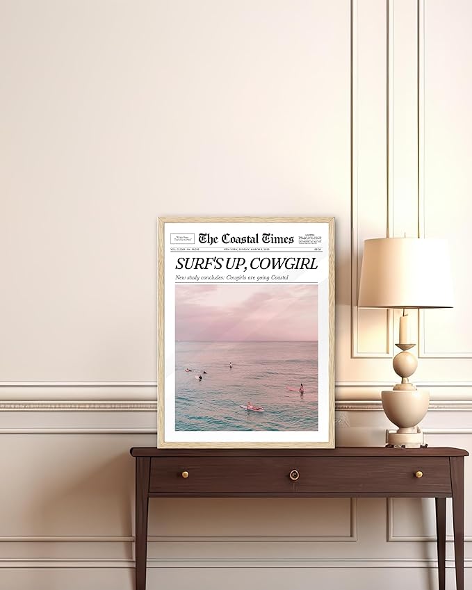 iHery Unframed Trendy Coastal Cowgirl NewsPaper Wall Art Prints,12x16in Canvas Wall Art Prints, New York News,Western Wall Art Vintage Bar Cart,Dorm Retro Surfing for Living Room Home Décor 1Pack
